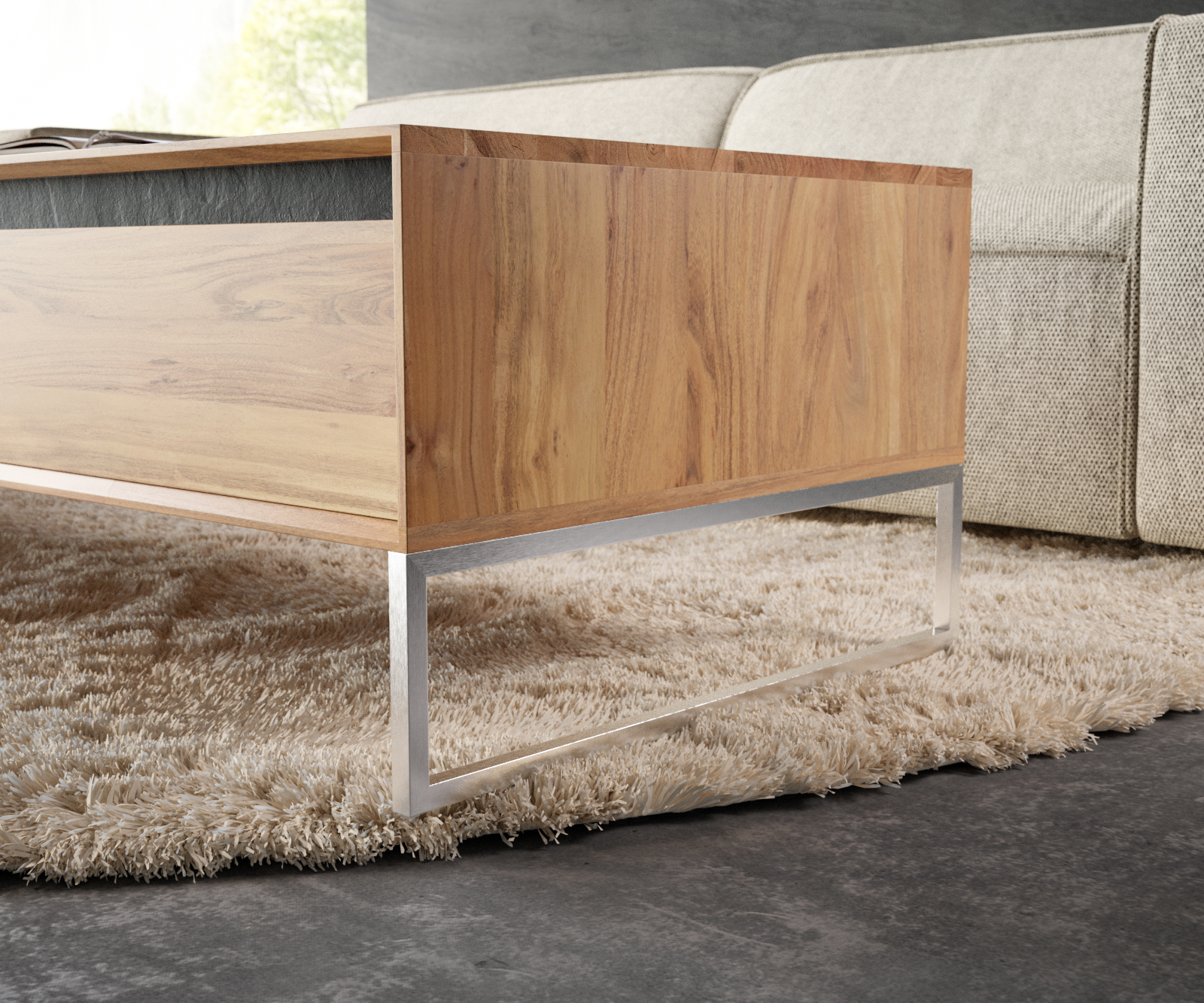 Láb vékony 20 cm rozsdamentes acél szálcsiszolt dobozbútorhoz mélység 60 cm (2 darabos készlet) - Image 2