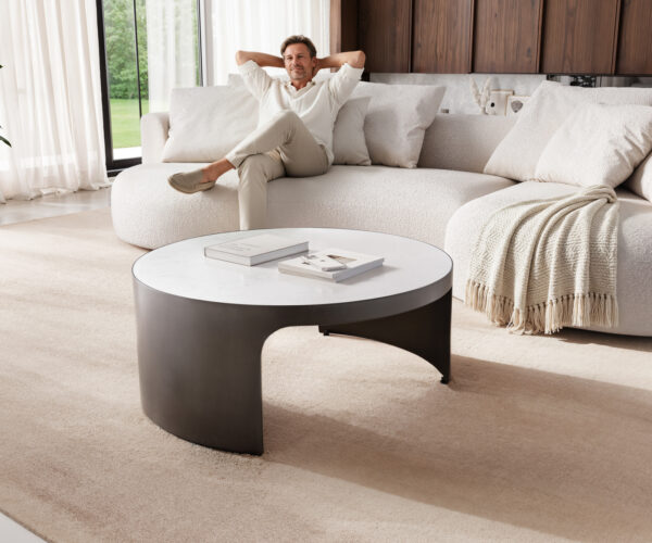 Dohányzóasztal Alerio 90x90 cm márvány fehér fém fekete vintage