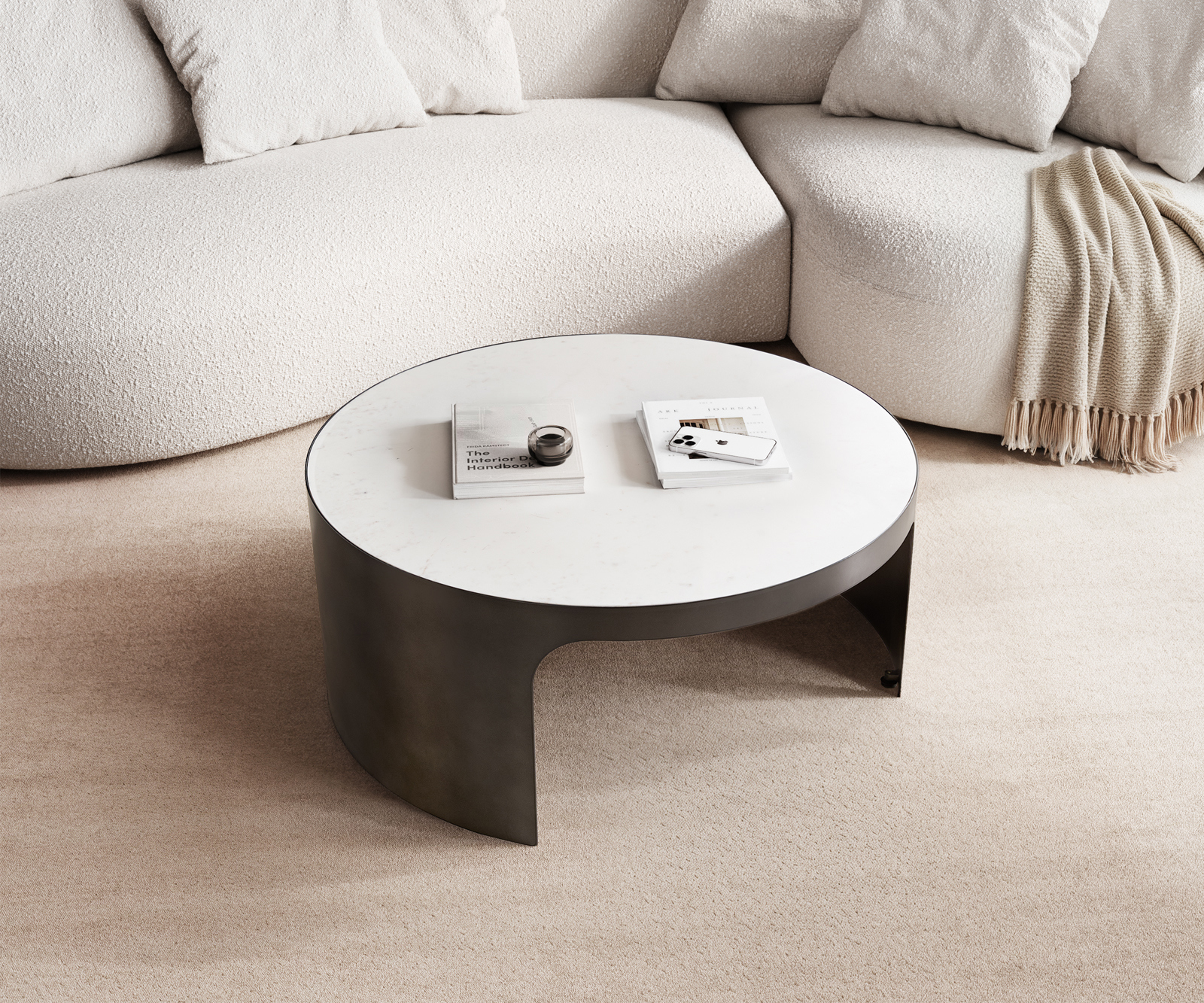 Dohányzóasztal Alerio 90x90 cm márvány fehér fém fekete vintage - Image 2