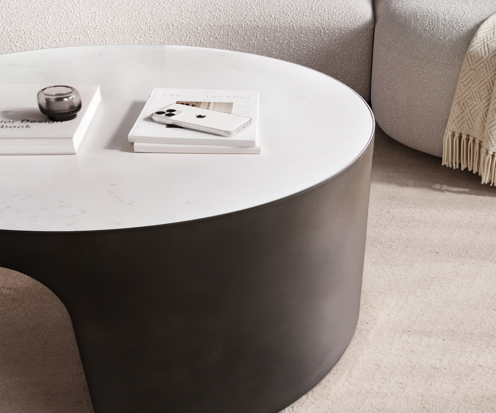 Dohányzóasztal Alerio 90x90 cm márvány fehér fém fekete vintage - Image 4