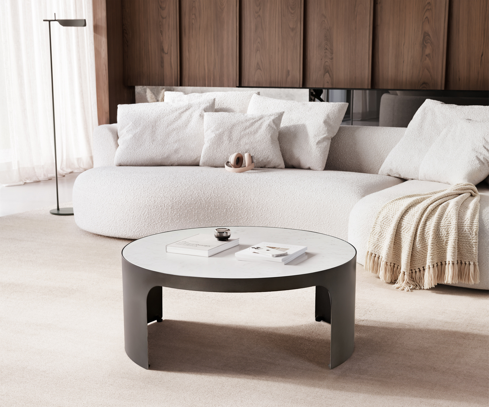 Dohányzóasztal Alerio 90x90 cm márvány fehér fém fekete vintage - Image 5