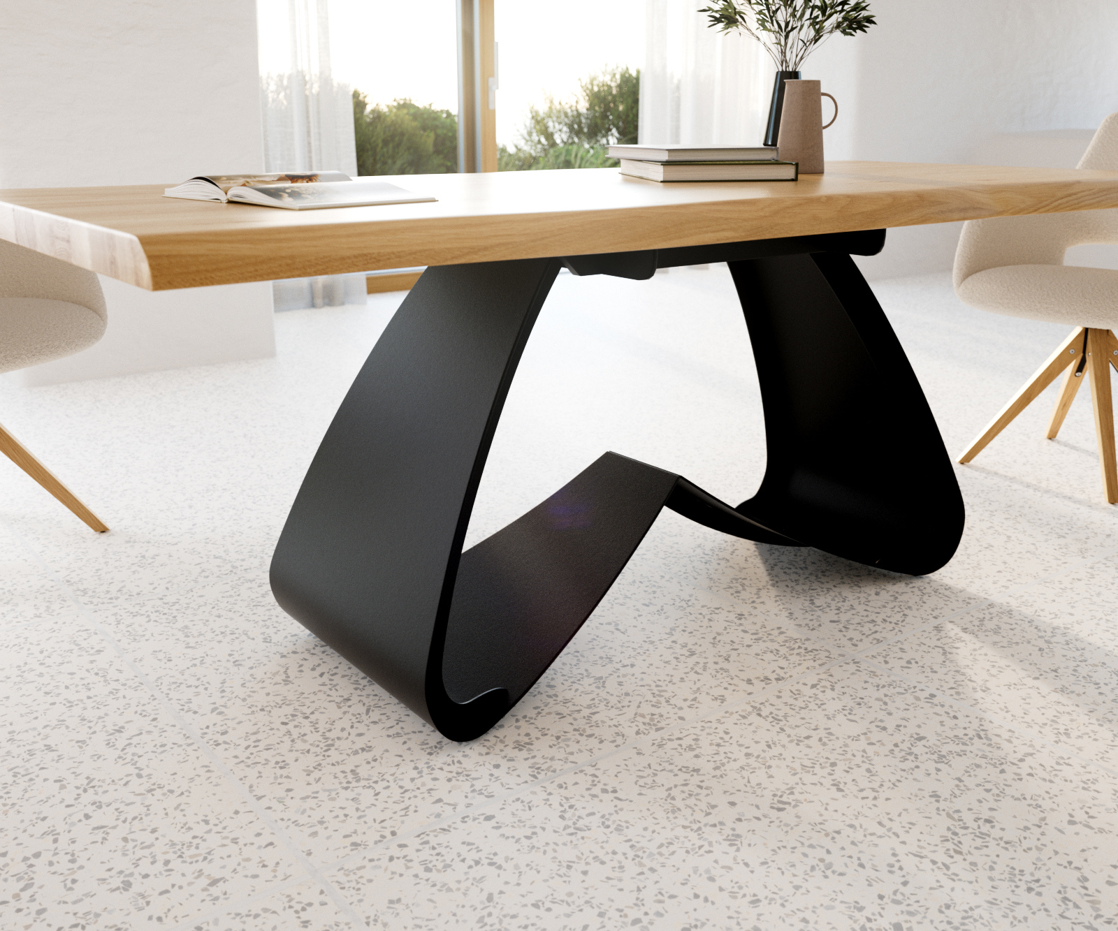 Étkezőasztal Edge 200x100 tölgy természetes W alakú fém láb fekete Live-Edge - Image 5