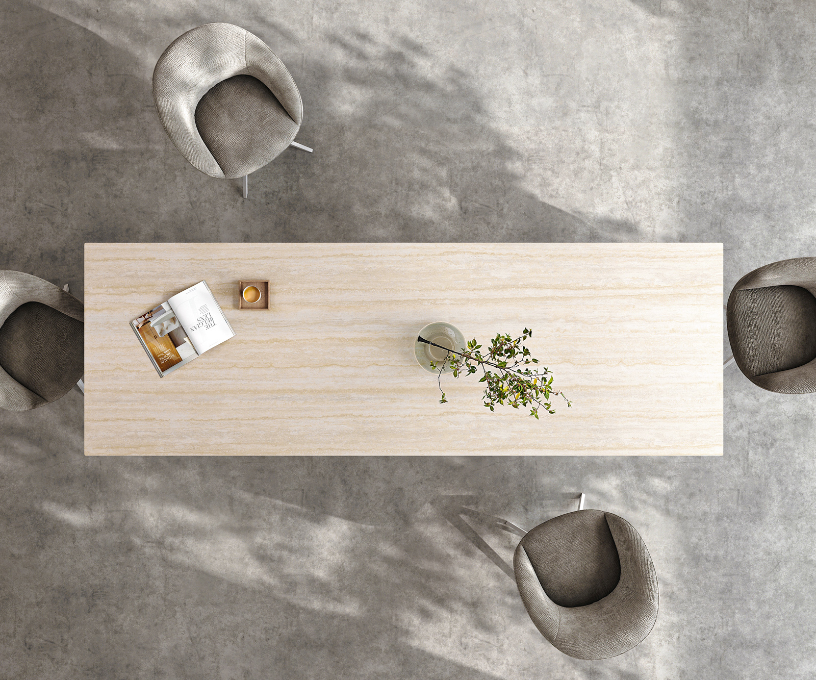 Étkezőasztal Edge 300x100 kerámia Laminam® Travertino Bianco krémfehér pókláb fém fehér - Image 7