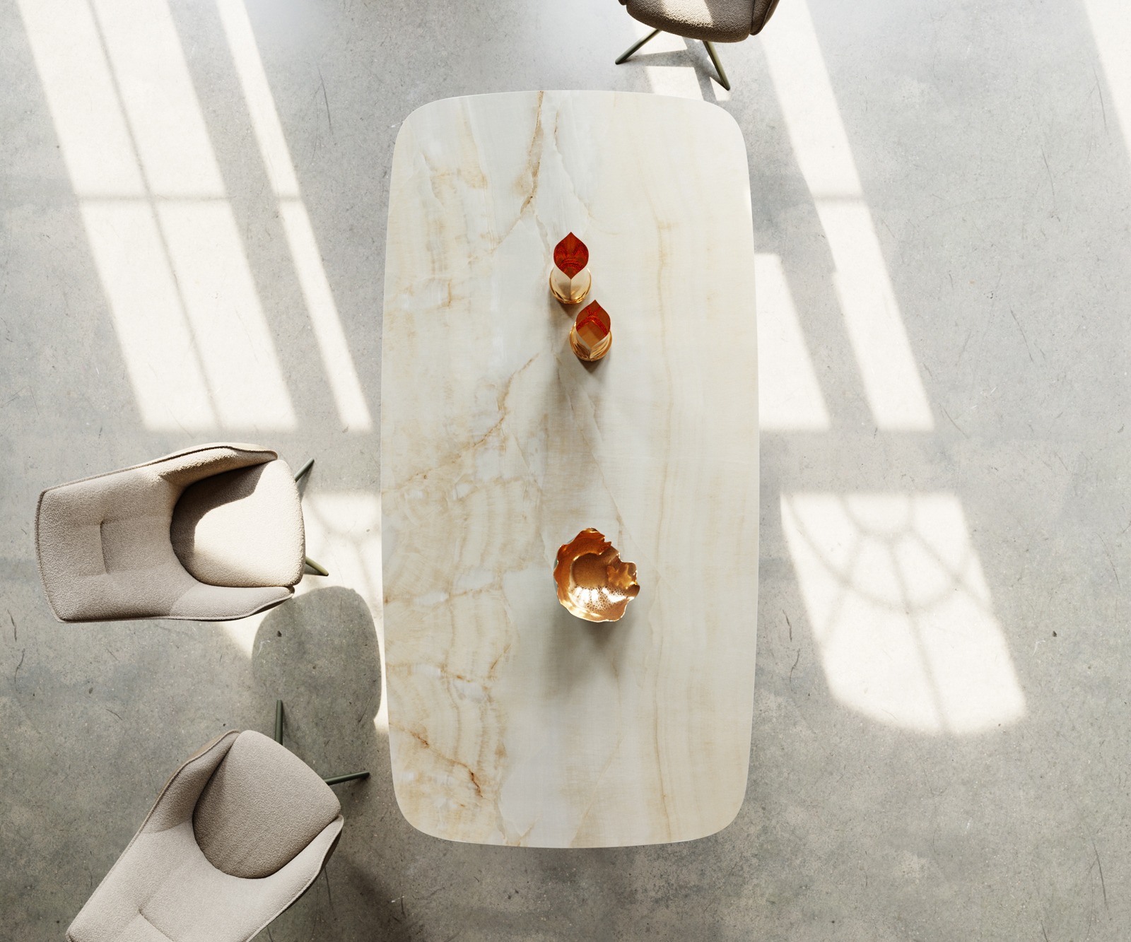 Étkezőasztal Edge hajóformájú 240x120 cm kerámia iris FMG onice oro W alakú fém láb fekete - Image 4