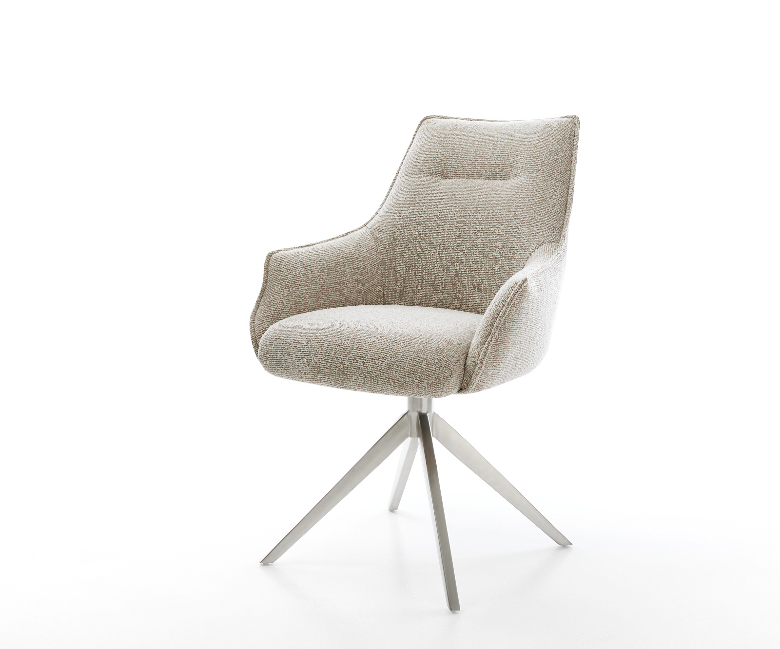 Étkezőszék Alja-Flex karfás szövetszövet puha bézs kereszt láb széles rozsdamentes acél 360° forgatható zsákrugós