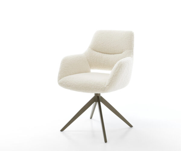 Étkezőszék Yago-Flex kárpitozott karfás teddy bézs kereszt láb széles titán színű 360° forgatható billenő funkció zsákrugós matrac