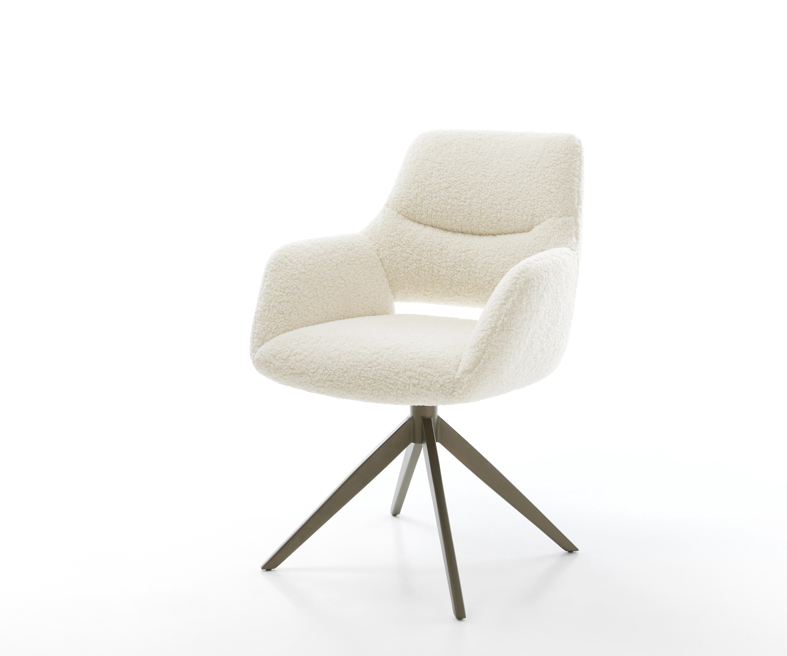 Étkezőszék Yago-Flex kárpitozott karfás teddy bézs kereszt láb széles titán színű 360° forgatható billenő funkció zsákrugós matrac