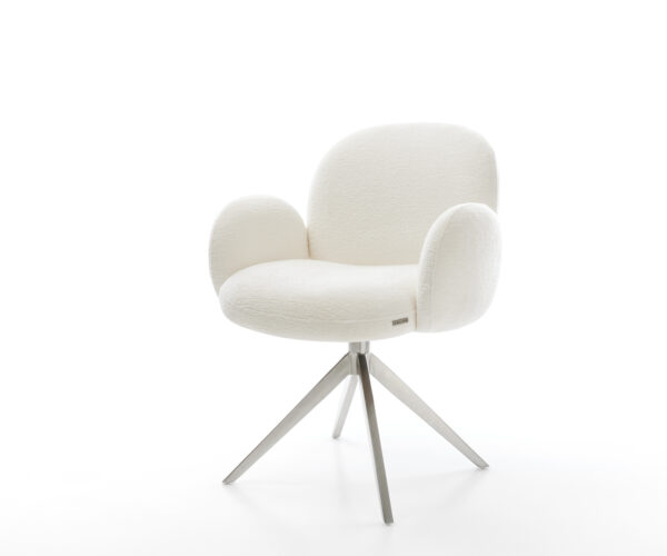 Étkezőszék Nube-Flex karfás bouclé puha bézs kereszt láb széles rozsdamentes acél 360° forgatható zsákrugós