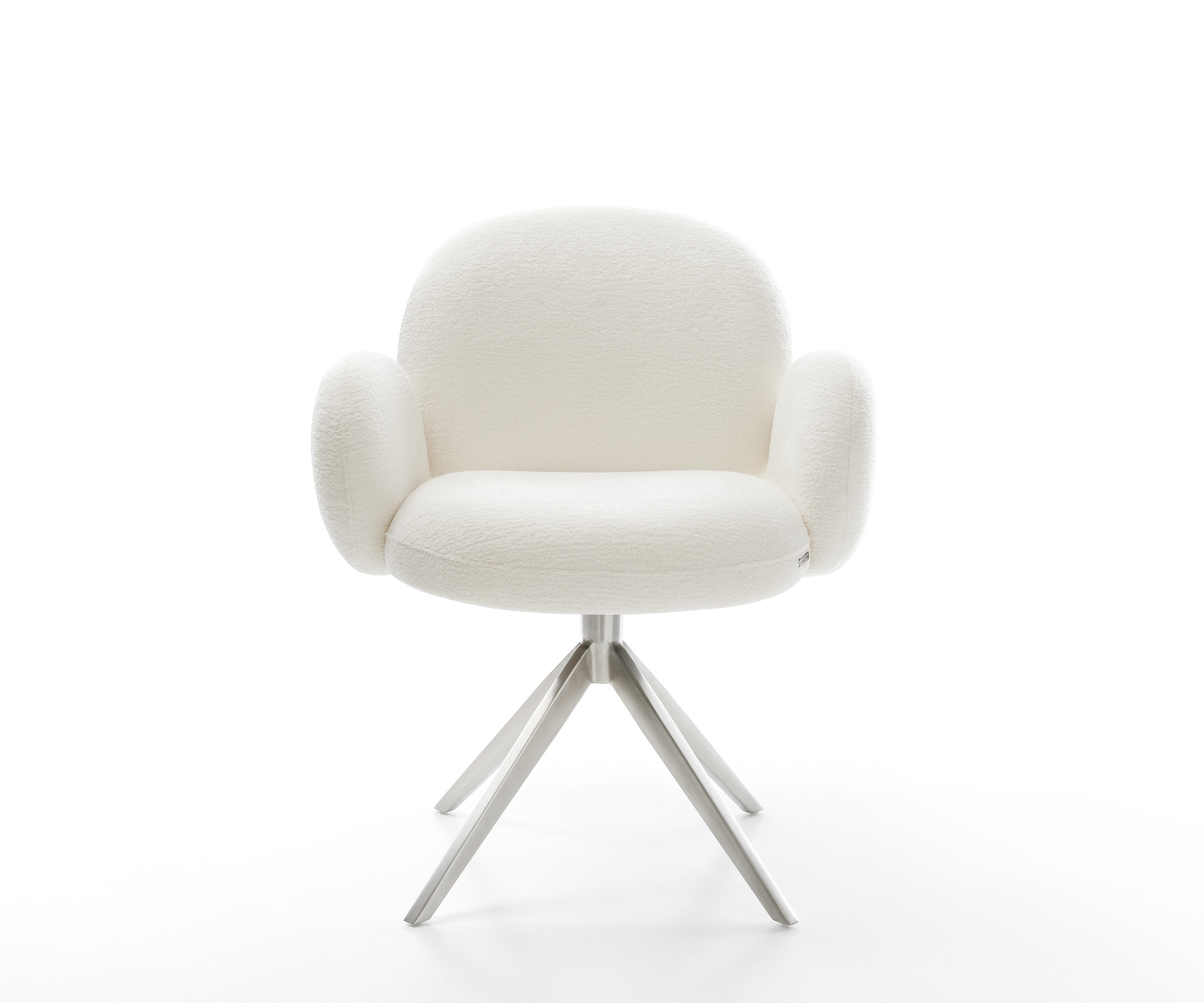 Étkezőszék Nube-Flex karfás bouclé puha bézs kereszt láb széles rozsdamentes acél 360° forgatható zsákrugós - Image 2