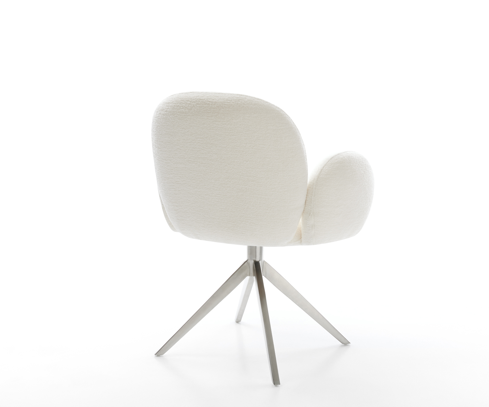 Étkezőszék Nube-Flex karfás bouclé puha bézs kereszt láb széles rozsdamentes acél 360° forgatható zsákrugós - Image 4