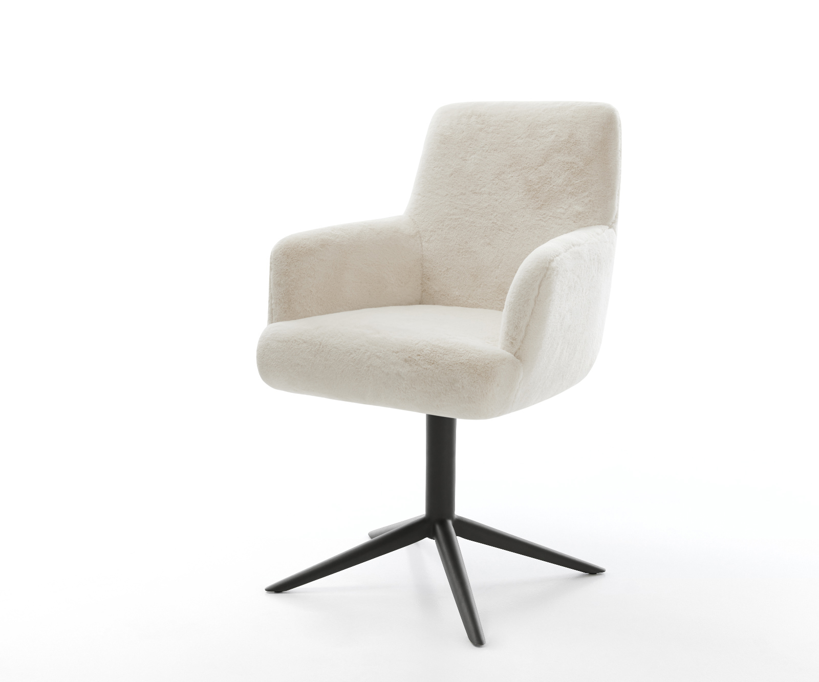 Étkezőszék Heira-Flex karfás plüss krémfehér kereszt láb fekete 360° forgatható billenő zsákrugós