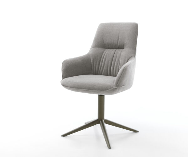 Étkezőszék Zelia-Flex karfás strukturált szövet puha szürke kereszt láb titán színű 360° forgatható billenő zsákrugós matrac