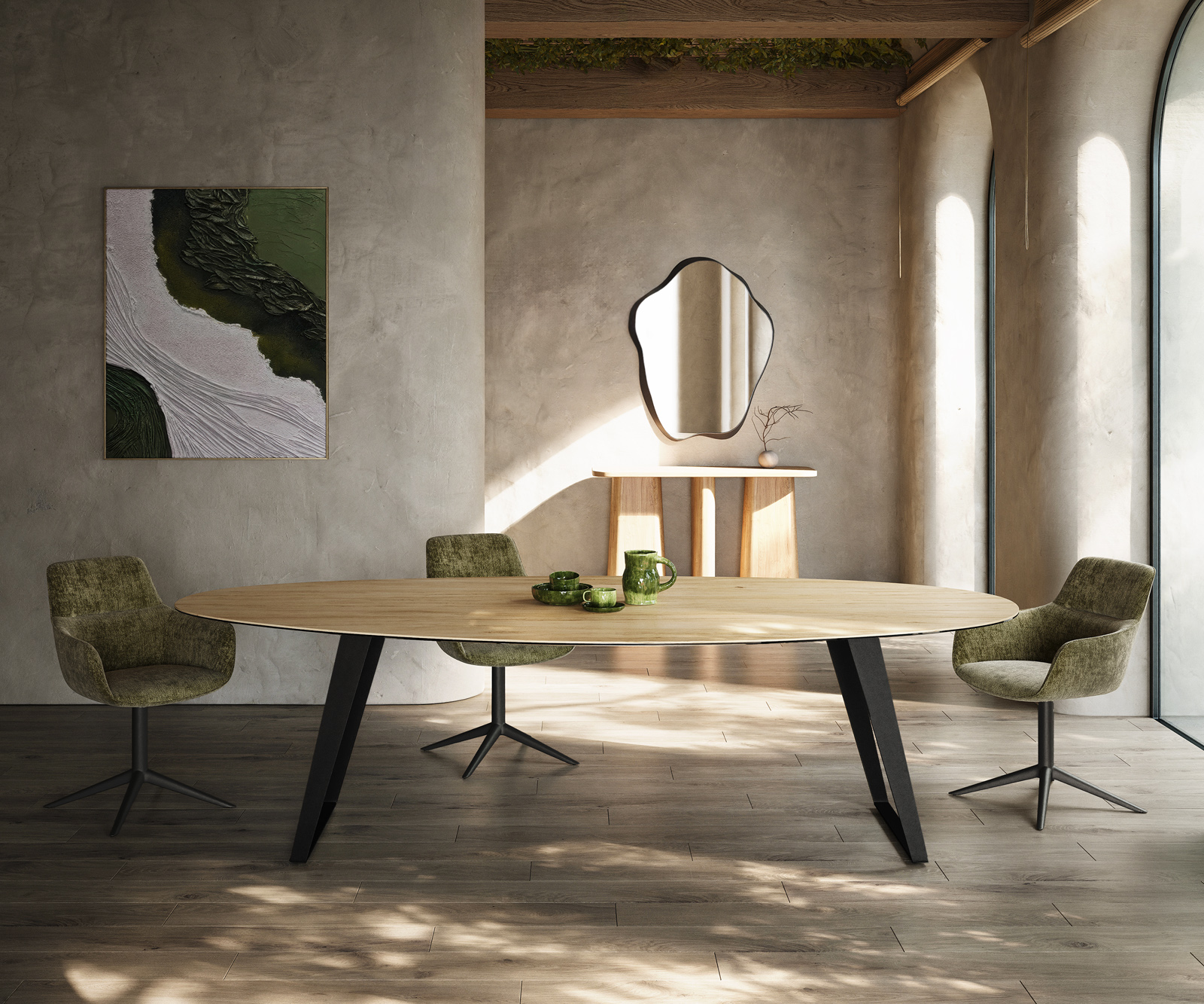 Étkezőasztal Edge ovális 280x130 cm Laminam® Sabbia kerámia tölgyszínű fém ferde fekete - Image 2