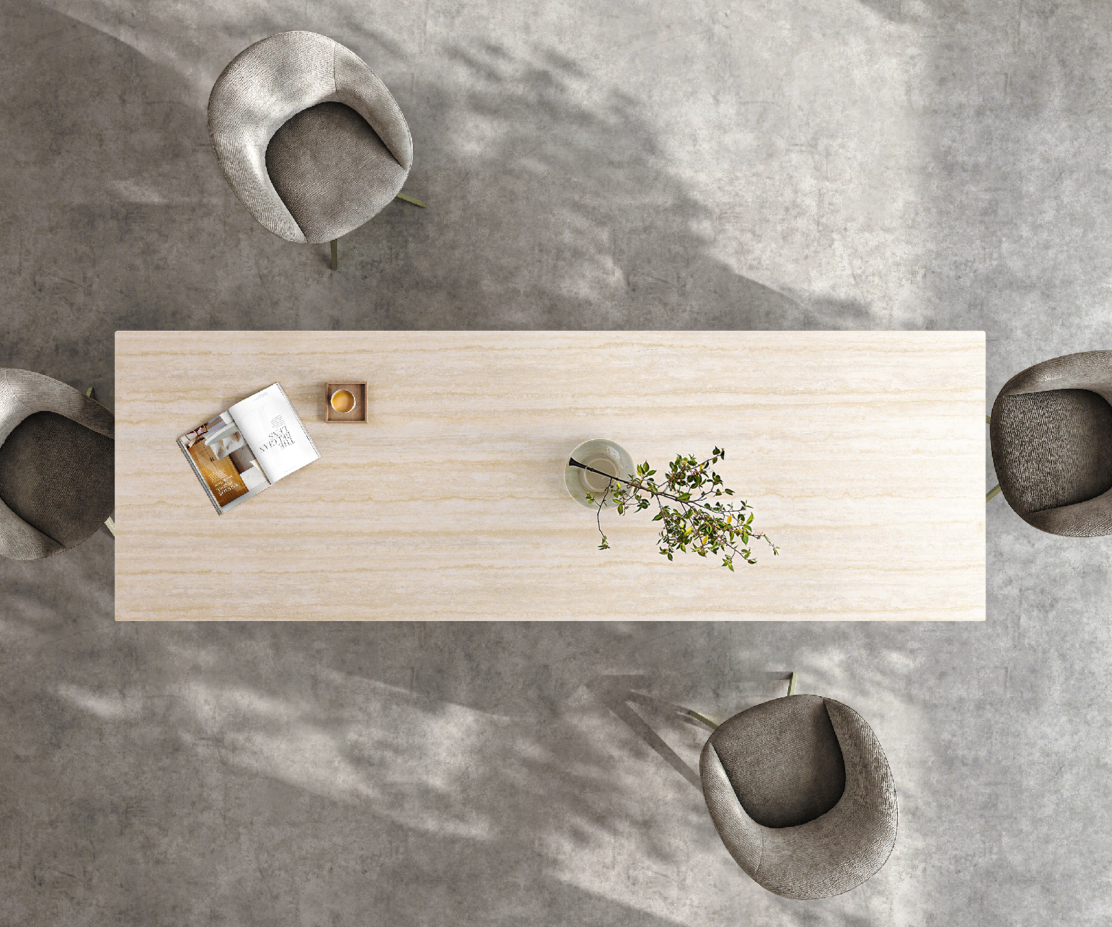 Étkezőasztal Edge 300x100 cm Laminam® kerámia Travertino Bianco krémfehér fém ferde titán színű hatású - Image 6