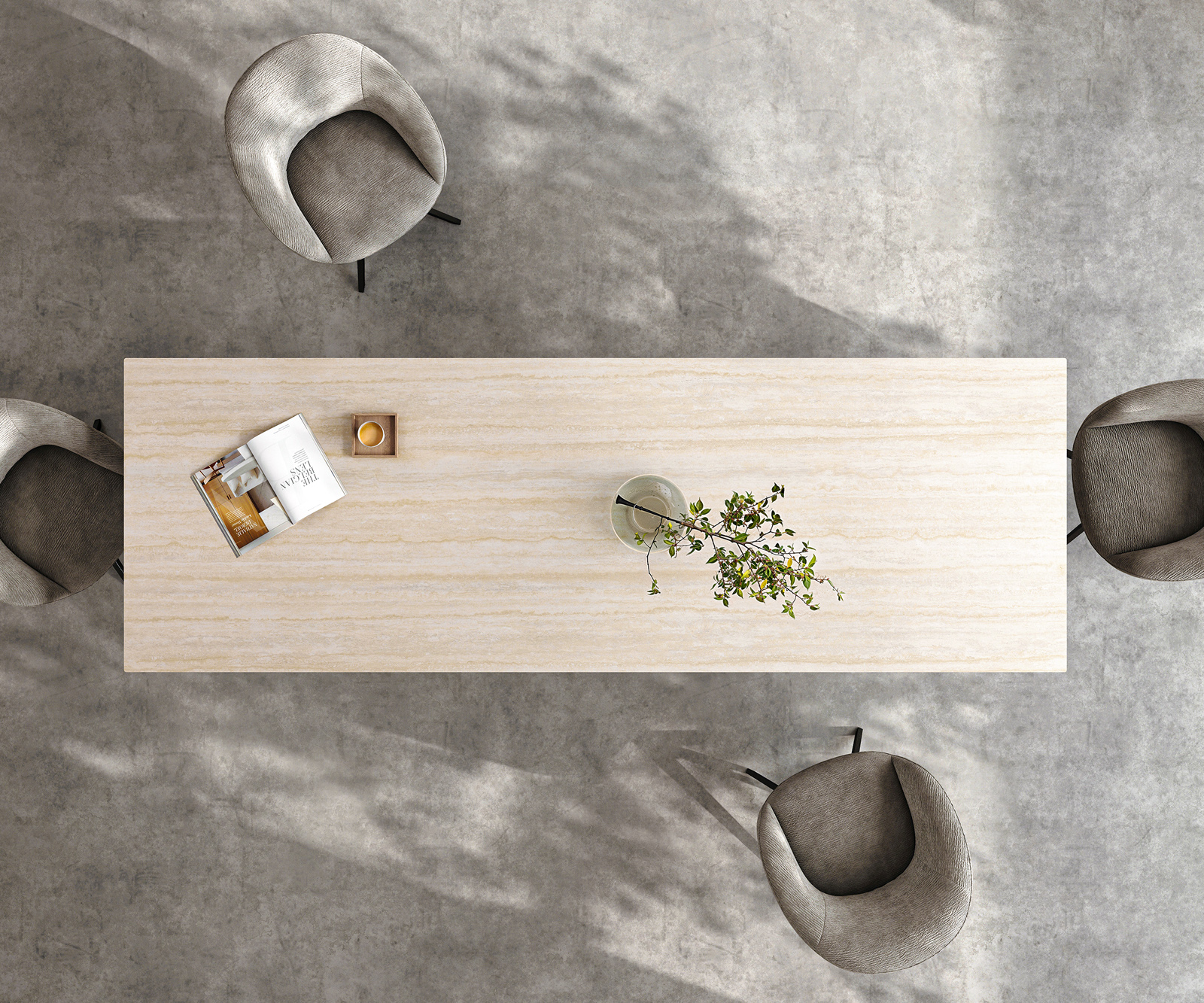 Étkezőasztal Edge 300x100 cm Laminam® Travertino Bianco kerámia krémfehér kereszt láb téglalap alakú fekete - Image 6