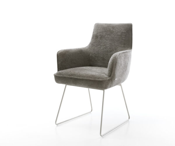 Étkezőszék Heira-Flex karfás bouclé puha sötét bézs vékony láb rozsdamentes acél zsákrugós