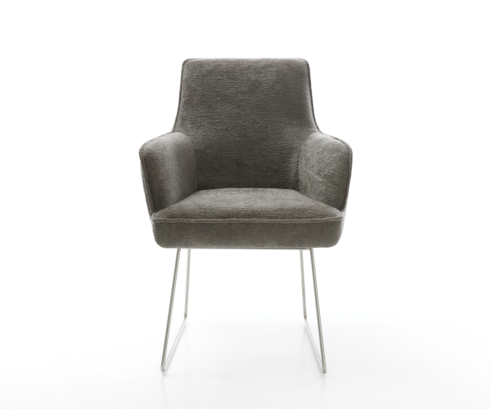 Étkezőszék Heira-Flex karfás bouclé puha sötét bézs vékony láb rozsdamentes acél zsákrugós - Image 2