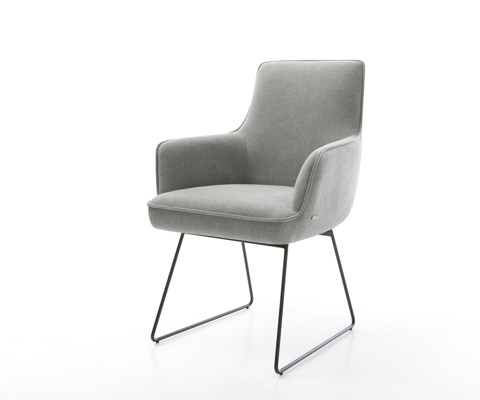 Étkezőszék Heira-Flex kárpitozott karfás strukturált szövet puha szürke vékony fekete láb zsákrugós