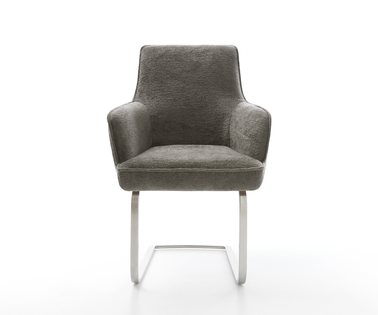 Étkezőszék Heira-Flex karfás bouclé puha sötét bézs konzolos lapos rozsdamentes acél zsákrugós - Image 2