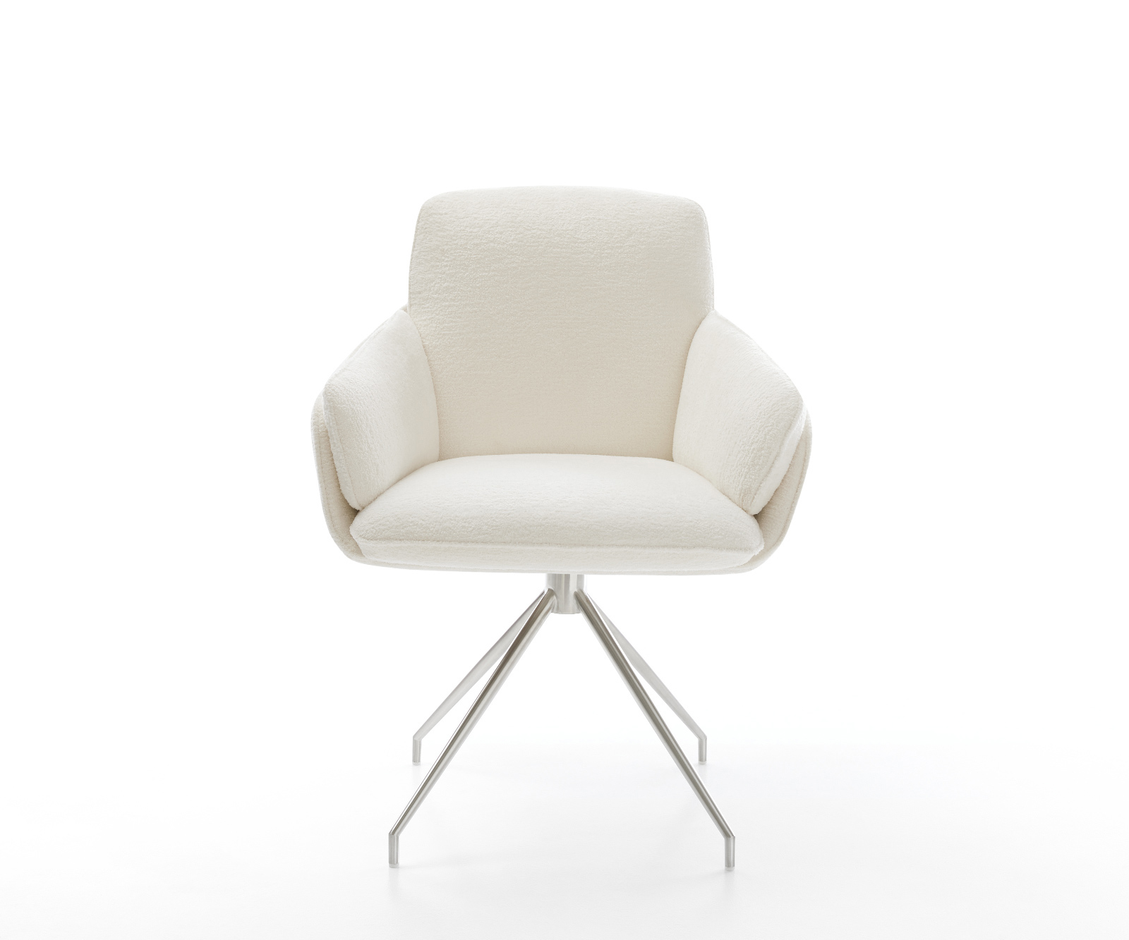 Étkezőszék Luan-Flex karfás bouclé puha bézs kereszt láb kúpos rozsdamentes acél - Image 2