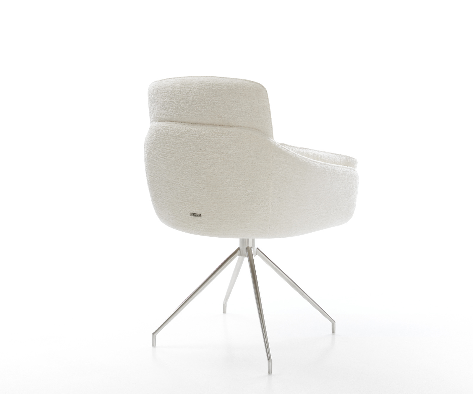 Étkezőszék Luan-Flex karfás bouclé puha bézs kereszt láb kúpos rozsdamentes acél - Image 5