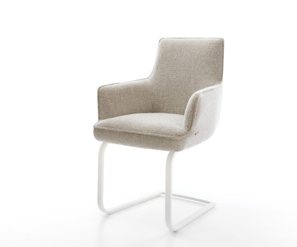 Étkezőszék Heira-Flex kárpitozott karfás szövött szövet puha bézs konzolos lapos fehér zsákrugós