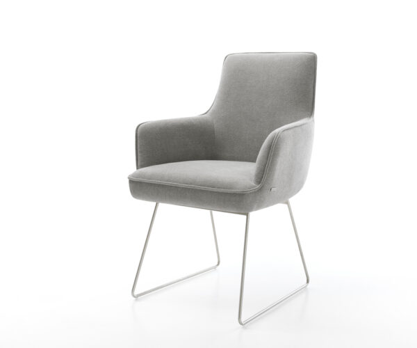 Étkezőszék Heira-Flex karfás strukturált szövet puha szürke vékony láb rozsdamentes acél zsákrugós