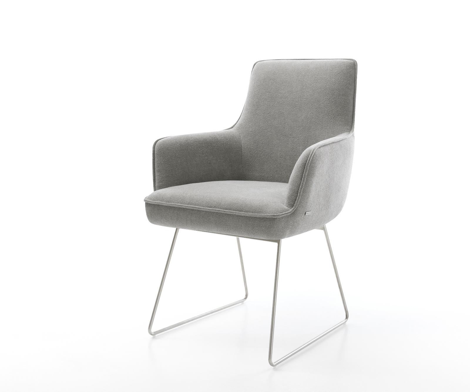 Étkezőszék Heira-Flex karfás strukturált szövet puha szürke vékony láb rozsdamentes acél zsákrugós