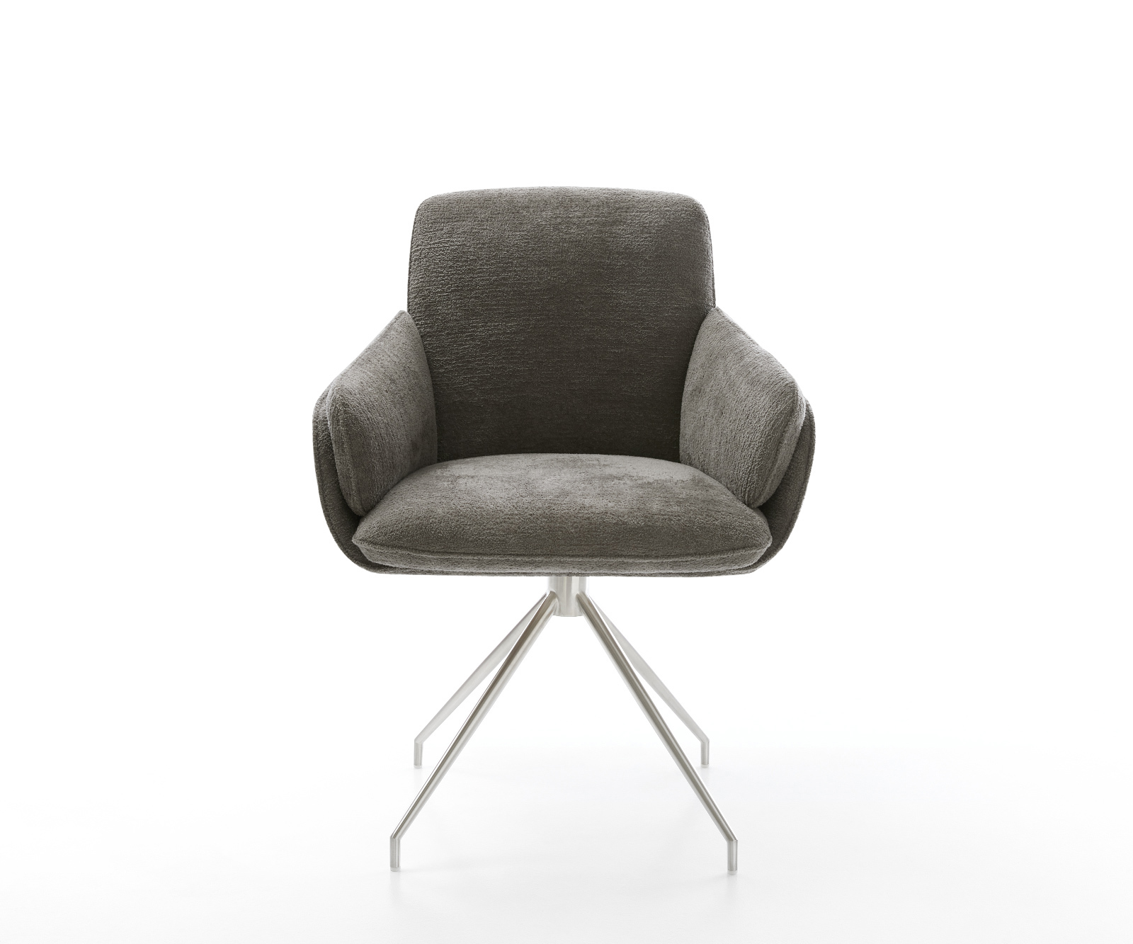 Étkezőszék Luan-Flex karfás bouclé puha sötét bézs kereszt láb kúpos rozsdamentes acél - Image 2