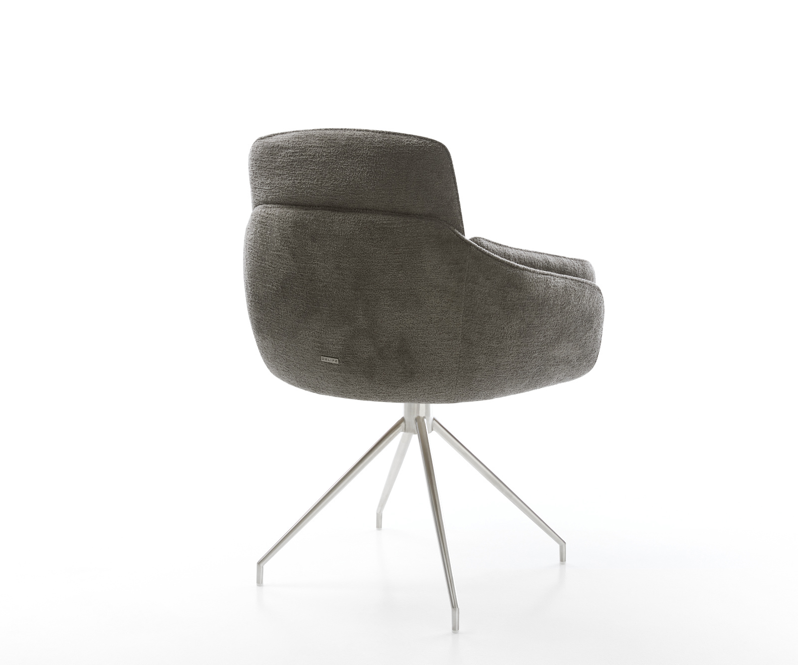 Étkezőszék Luan-Flex karfás bouclé puha sötét bézs kereszt láb kúpos rozsdamentes acél - Image 5