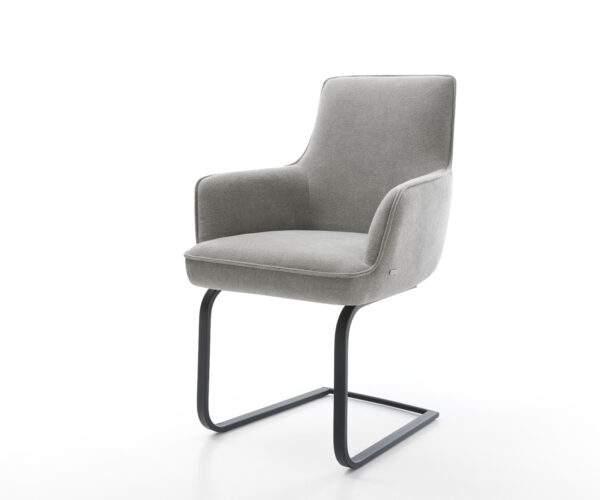 Étkezőszék Heira-Flex kárpitozott karfás strukturált szövet puha szürke konzolos lapos fekete zsákrugós ülőfelület