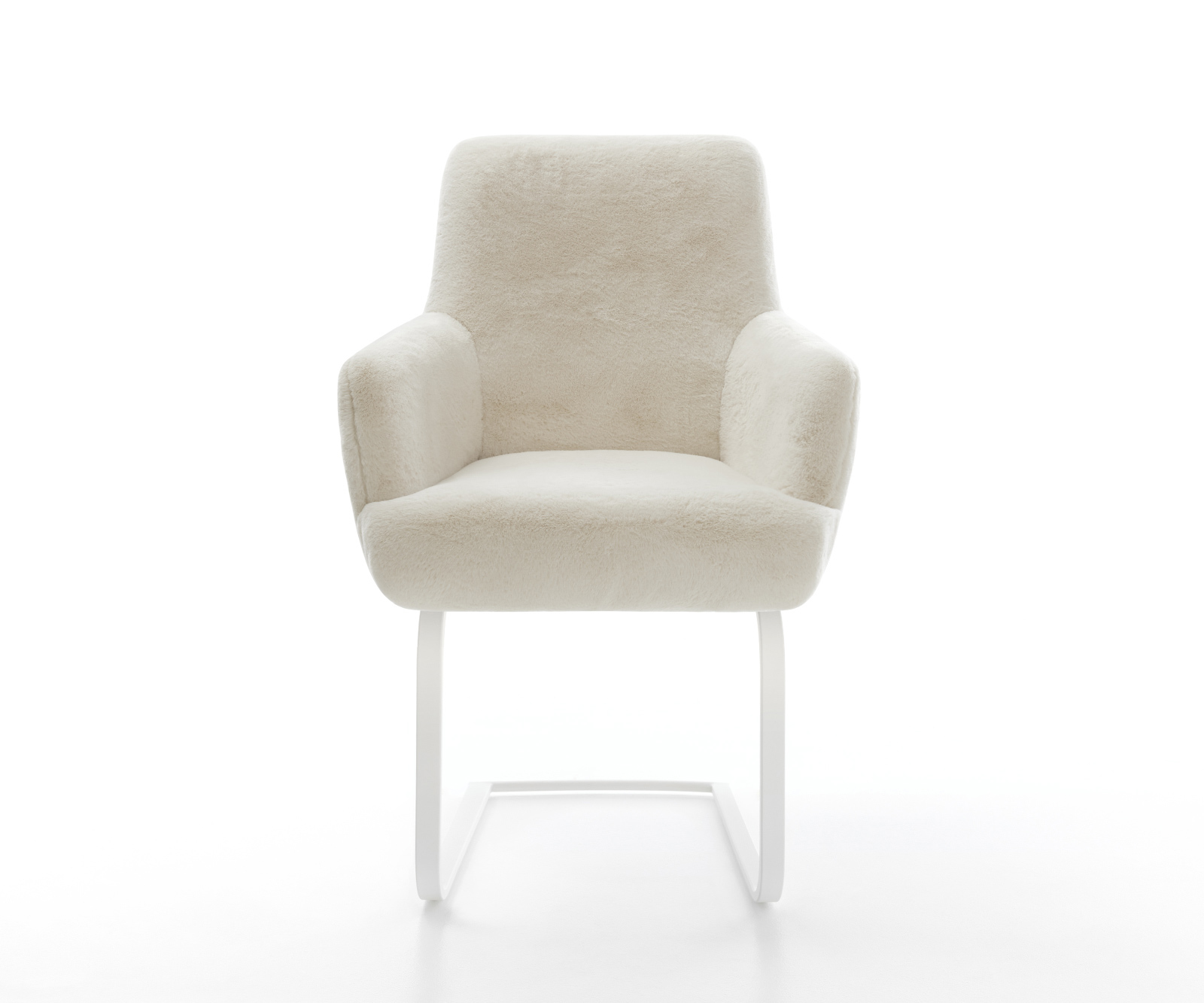 Étkezőszék Heira-Flex kárpitozott karfás plüss krémfehér konzolos lapos fehér zsákrugós - Image 2