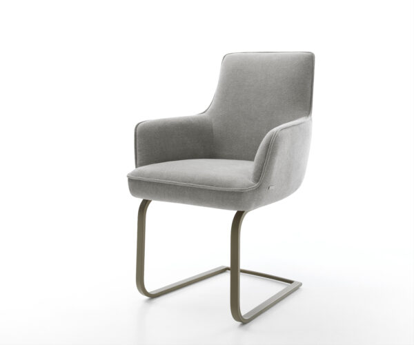 Étkezőszék Heira-Flex kárpitozott karfás strukturált szövet puha szürke konzolos lapos láb titán színű hatású zsákrugós matrac