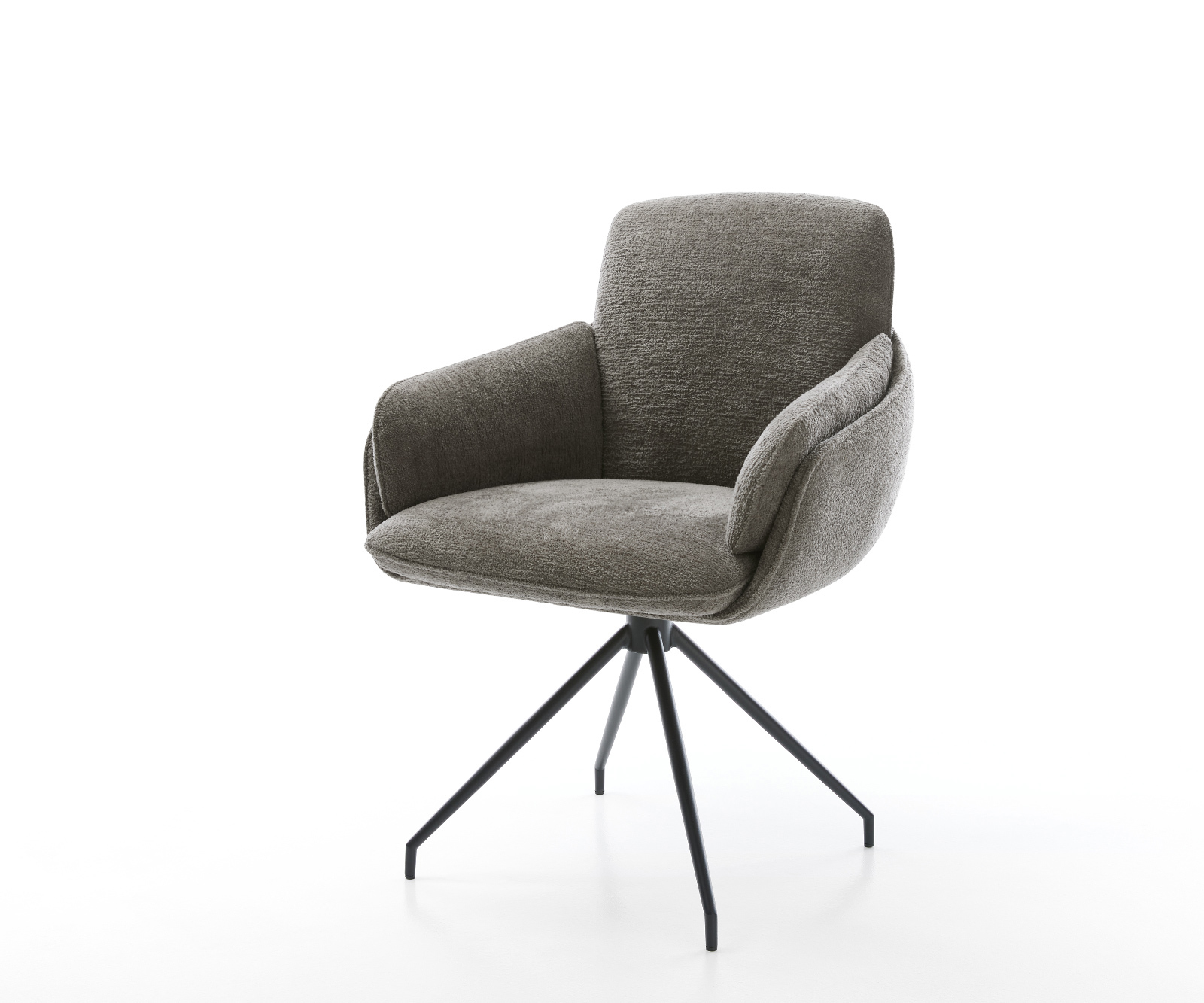 Étkezőszék Luan-Flex karfás bouclé puha sötét bézs kereszt láb kúpos fekete