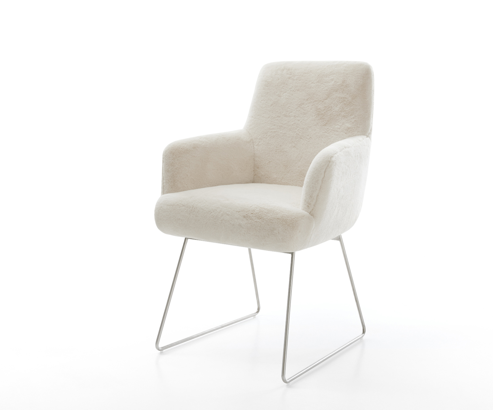 Étkezőszék Heira-Flex karfás plüss krémfehér vékony láb rozsdamentes acél zsákrugós