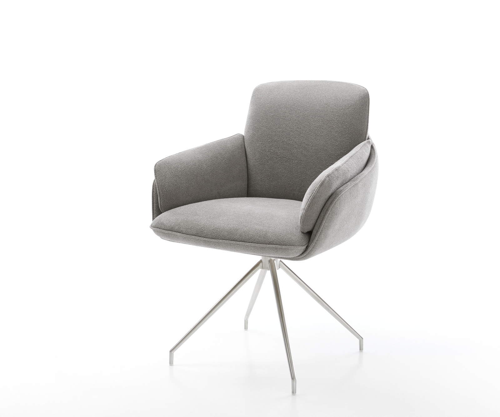 Étkezőszék Luan-Flex kárpitozott karfás strukturált szövet puha szürke kereszt láb kúpos rozsdamentes acél