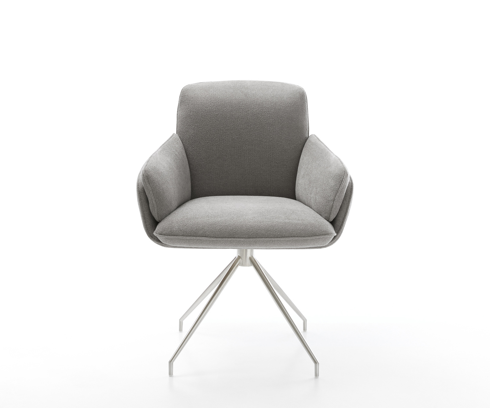 Étkezőszék Luan-Flex kárpitozott karfás strukturált szövet puha szürke kereszt láb kúpos rozsdamentes acél - Image 2