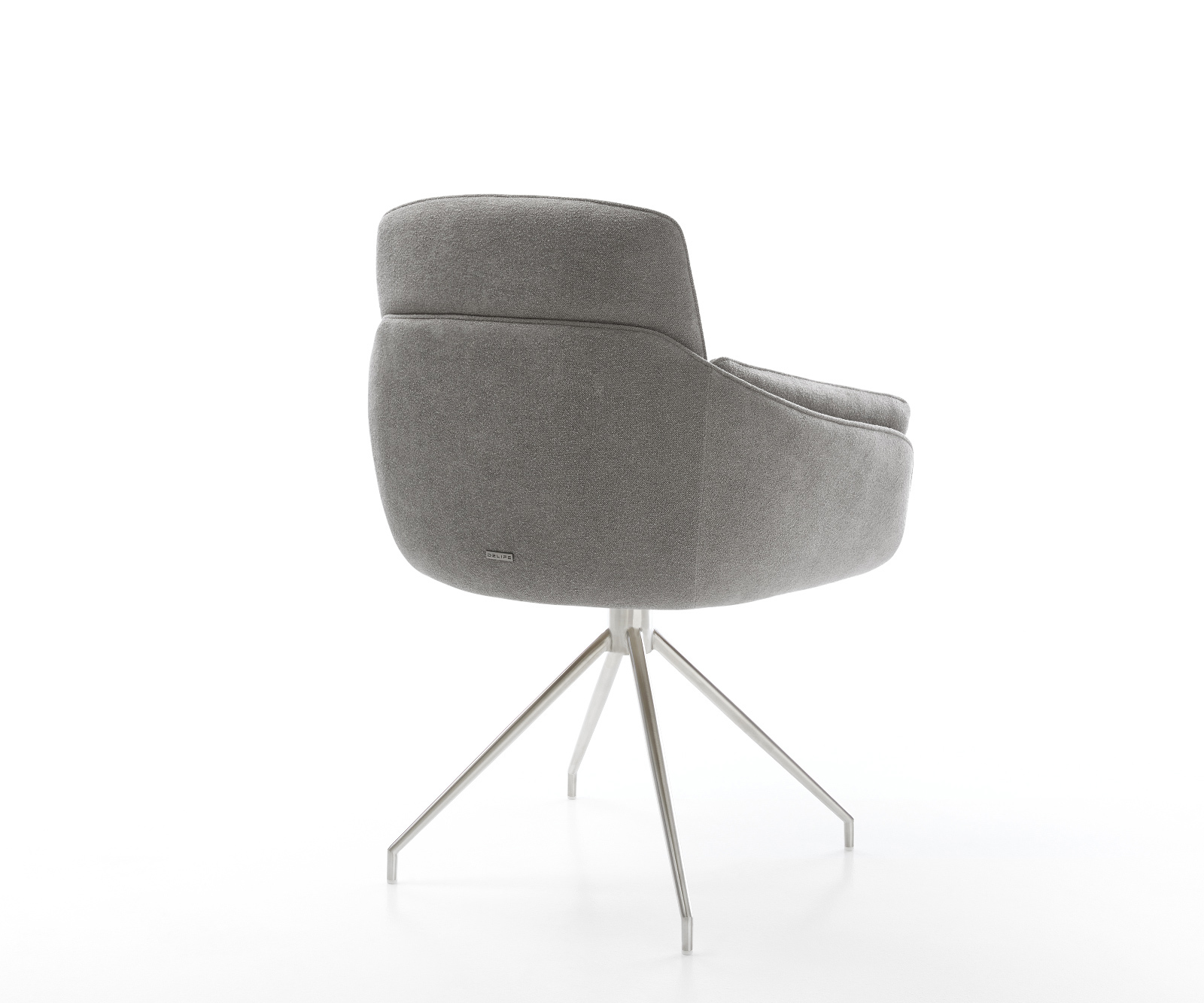 Étkezőszék Luan-Flex kárpitozott karfás strukturált szövet puha szürke kereszt láb kúpos rozsdamentes acél - Image 5