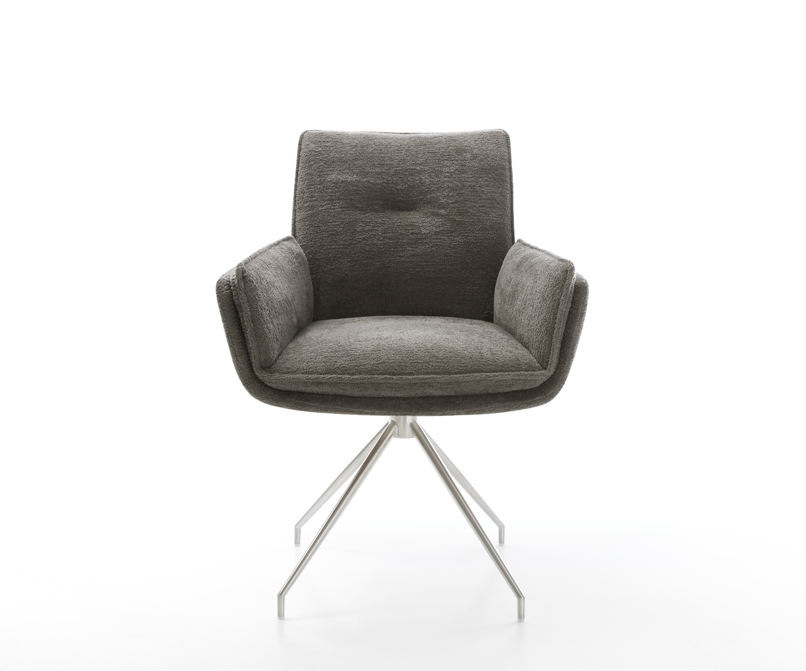 Étkezőszék Nela-Flex bouclé puha sötét bézs kereszt láb kúpos rozsdamentes acél - Image 2