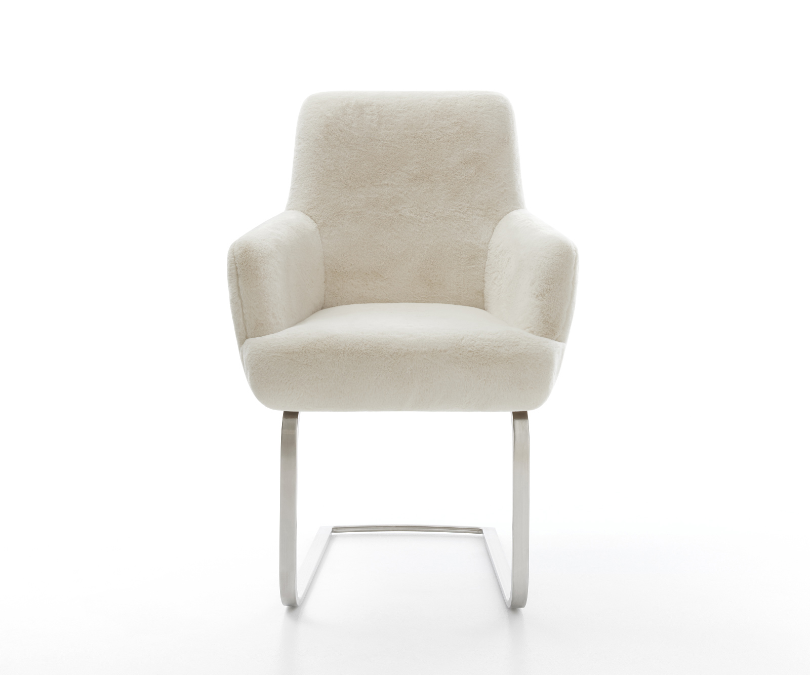 Étkezőszék Heira-Flex kárpitozott karfás plüss krémfehér konzolos lapos rozsdamentes acél zsákrugós - Image 2