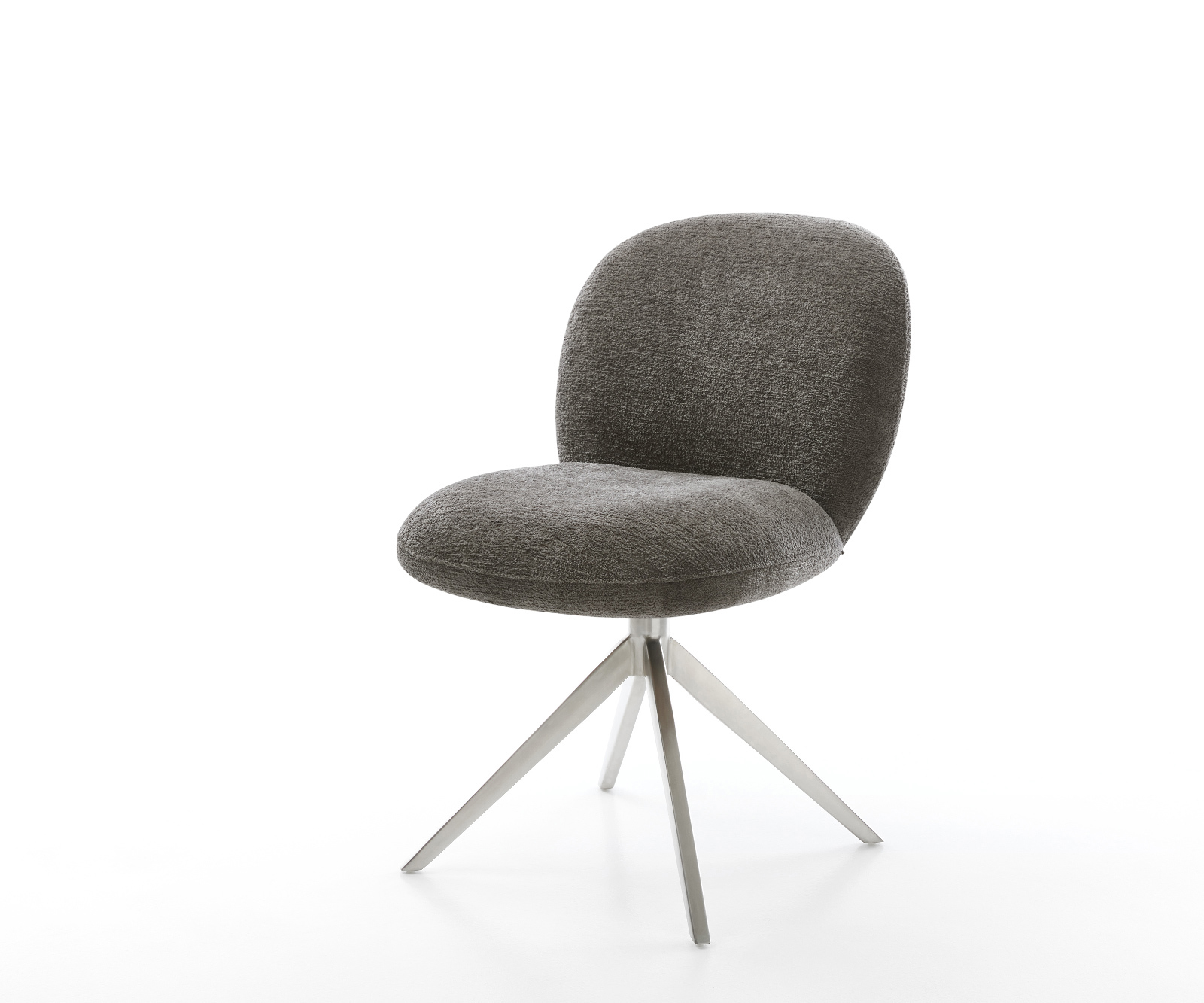 Étkezőszék Nube-Flex bouclé puha sötét bézs kereszt láb széles rozsdamentes acél 360° forgatható billenő zsákrugós matrac