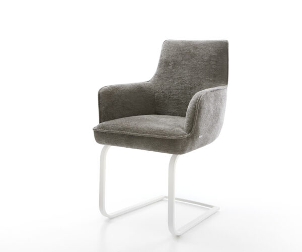 Étkezőszék Heira-Flex karfás bouclé puha sötét bézs lapos fehér zsákrugós étkezőszék