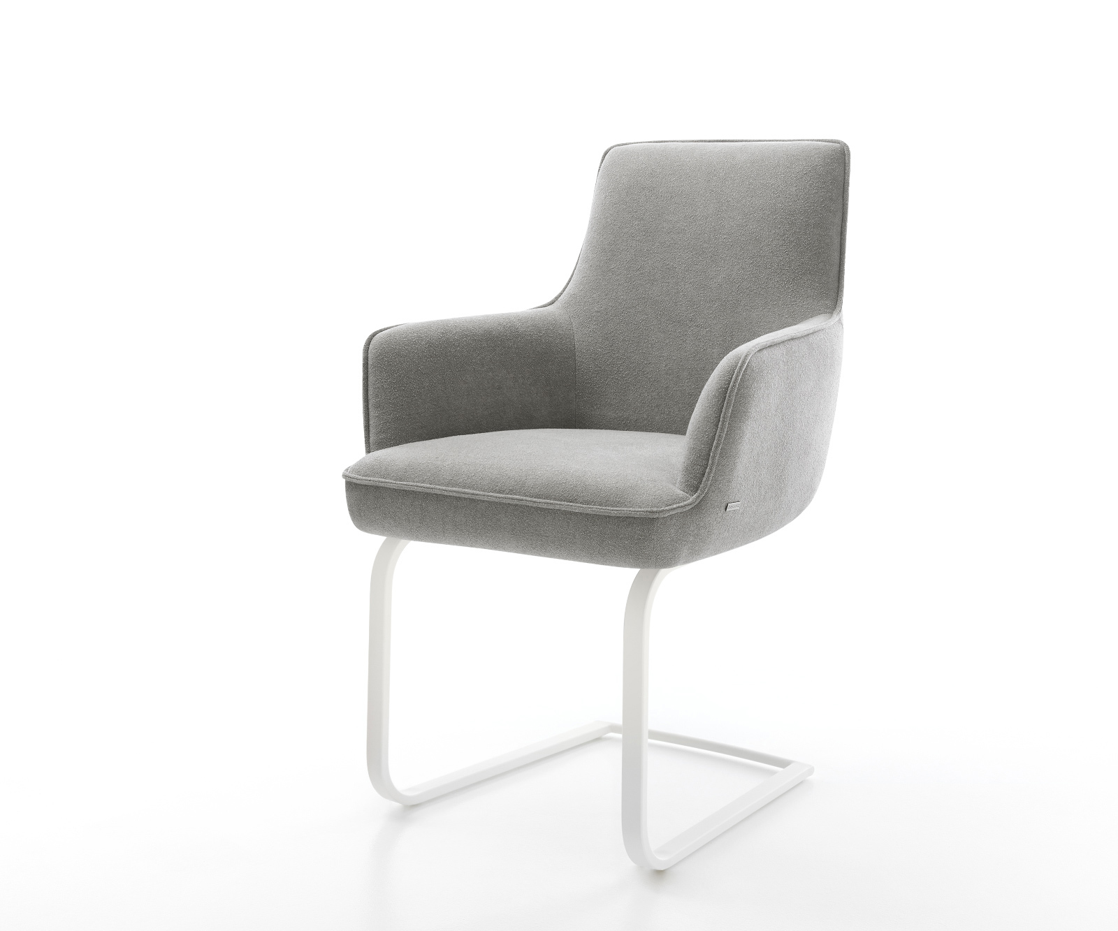 Étkezőszék Heira-Flex kárpitozott karfás strukturált szövet puha szürke konzolos lapos fehér zsákrugós