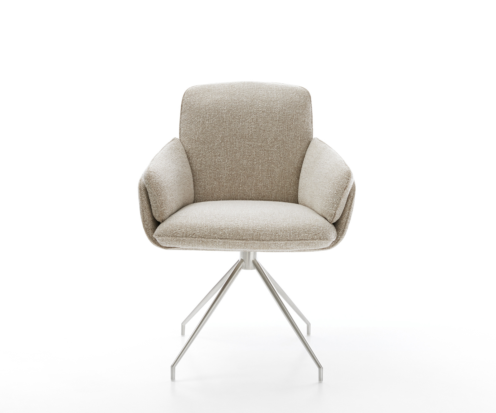 Étkezőszék Luan-Flex karfás szövettel puha bézs kereszt láb kúpos rozsdamentes acél - Image 2