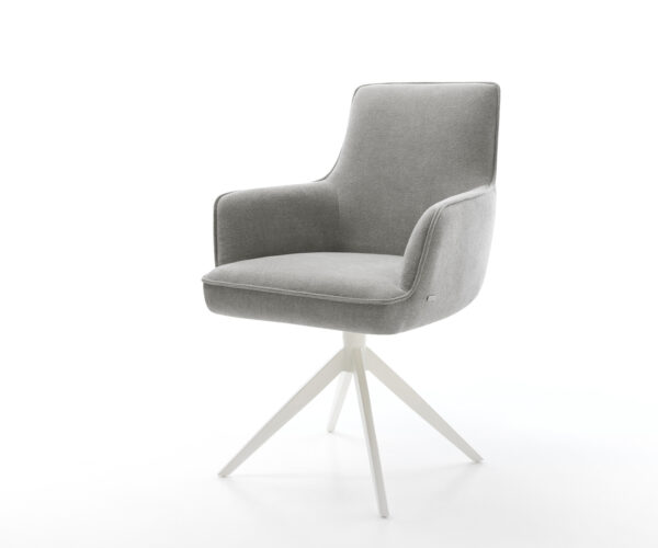 Étkezőszék Heira-Flex kárpitozott karfás strukturált szövet puha szürke kereszt láb széles fehér 360° forgatható billenő zsákrugós