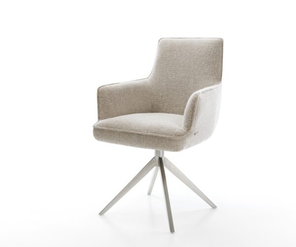 Étkezőszék Heira-Flex kárpitozott karfás szövetszövet puha bézs kereszt láb széles rozsdamentes acél 360° forgatható billenő zsákrugós