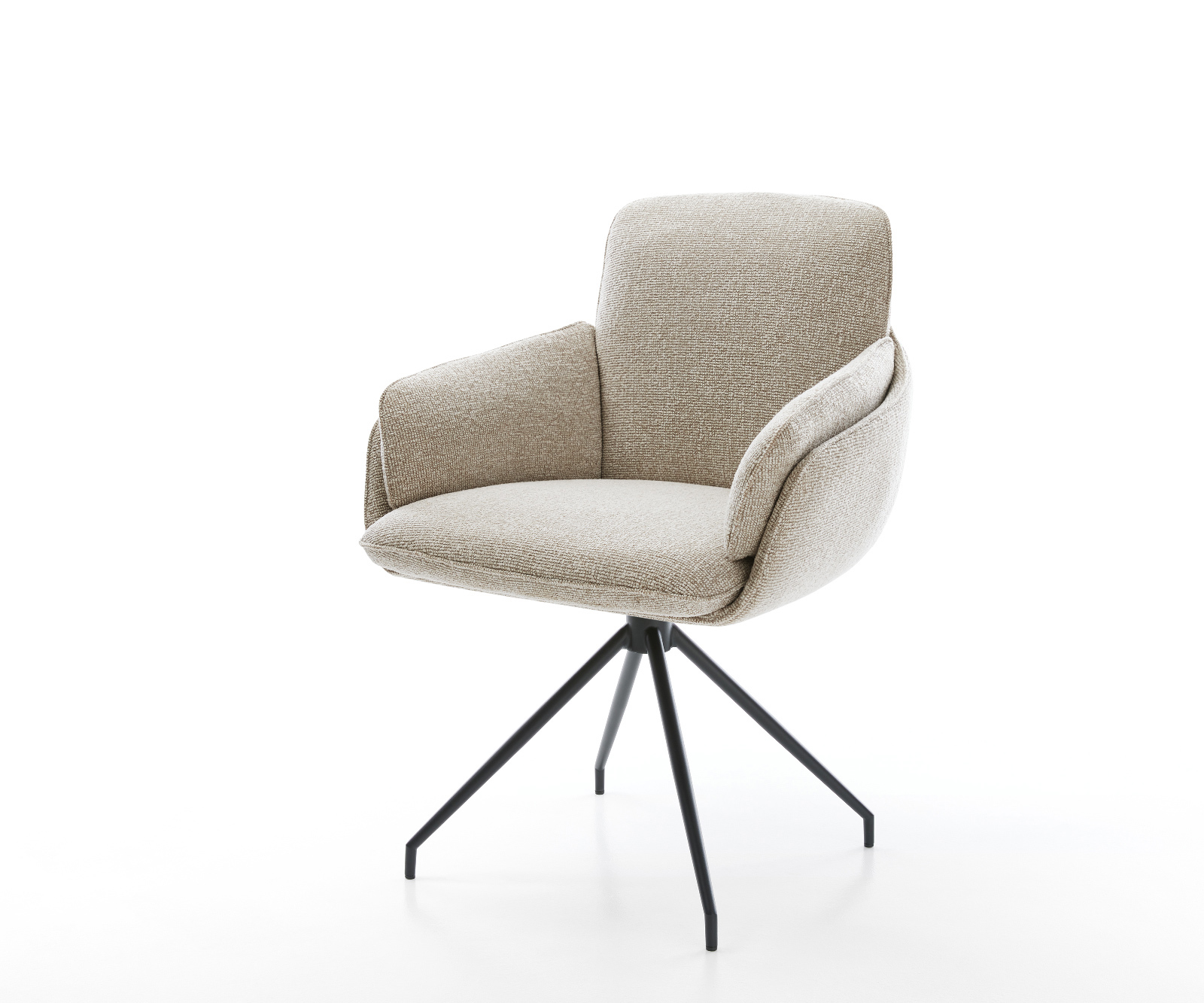 Étkezőszék Luan-Flex kárpitozott karfás szövetszövet puha bézs kereszt láb kúpos fekete