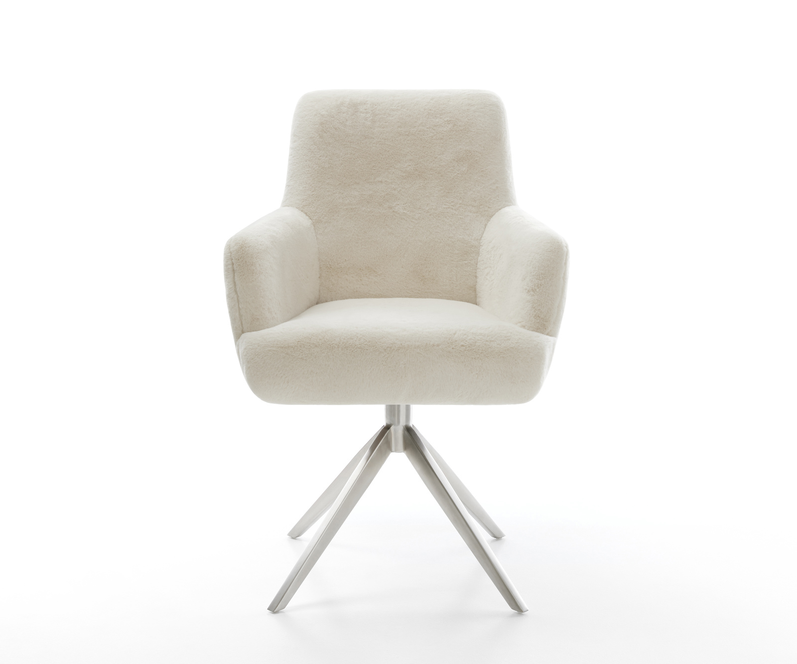 Étkezőszék Heira-Flex karfás plüss krémfehér széles kereszt láb rozsdamentes acél 360° forgatható billenő zsákrugós - Image 2