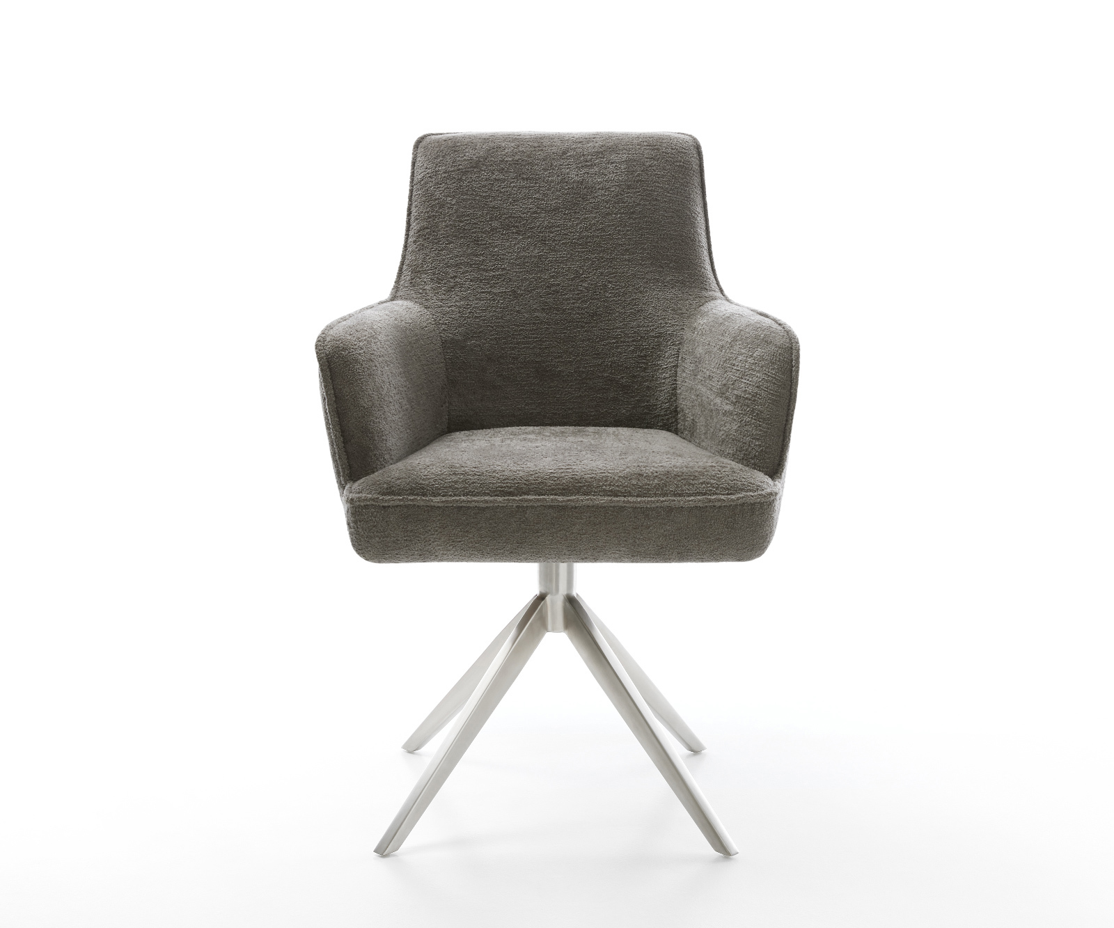 Étkezőszék Heira-Flex karfás bouclé puha sötét bézs kereszt láb széles rozsdamentes acél 360° forgatható billenő funkció zsákrugós matrac - Image 2