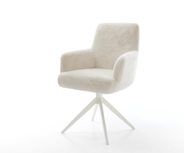 Étkezőszék Heira-Flex karfás plüss krémfehér kereszt láb széles fehér 360° forgatható billenő zsákrugós